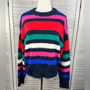A NEW DAY Crewneck Sweater Soft & Fuzzy Multi Stripe-Small